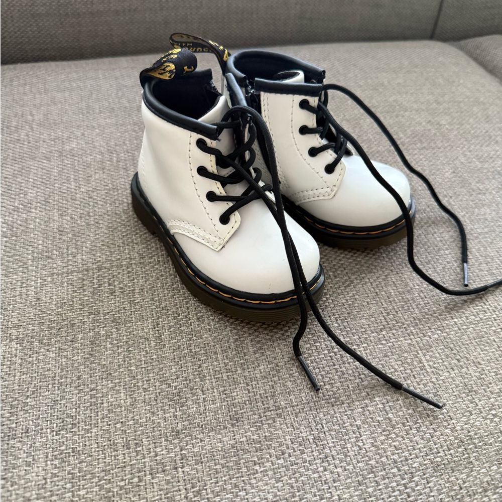 Dr. Martens Kids White and Black Lace-Up Boots